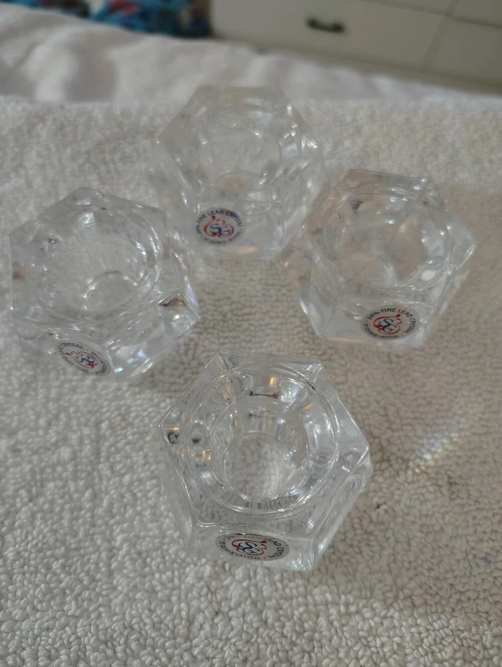 St George 24 Fine Lead Crystal Hexagon Designed Stakable Taper Candle Holders 4